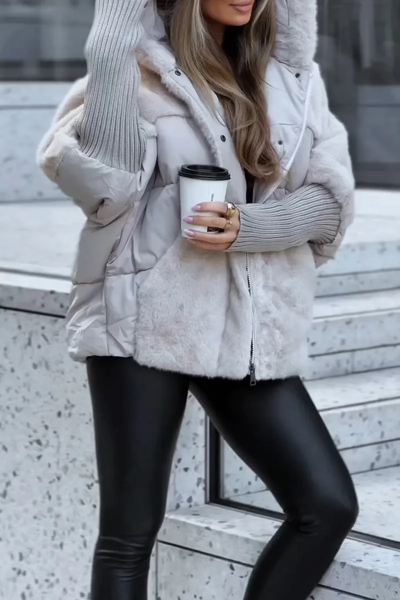Becker™ | Mehrfarbige Thermojacke mit Kapuze für Damen für den Winter